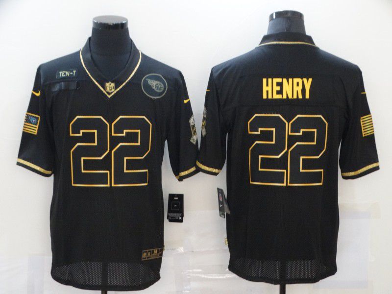 Men Tennessee Titans #22 Henry Black Retro Gold Lettering 2020 Nike NFL Jersey